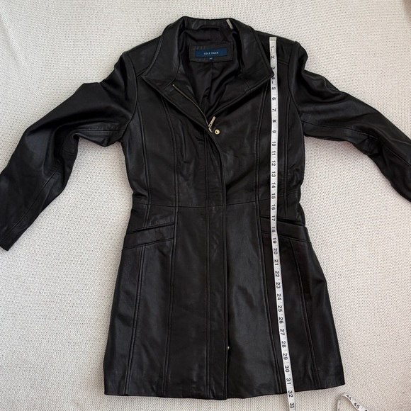 Cole Haan 100% Genuine Leather Trench Coat Black Size Medium - Picture 4 of 8
